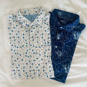 johnnie-O White Polo with Blue & Red Motif + Navy Floral Polo Bundle.